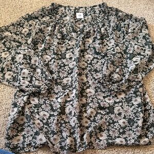 Cabi green floral chiffon long sleeve top medium